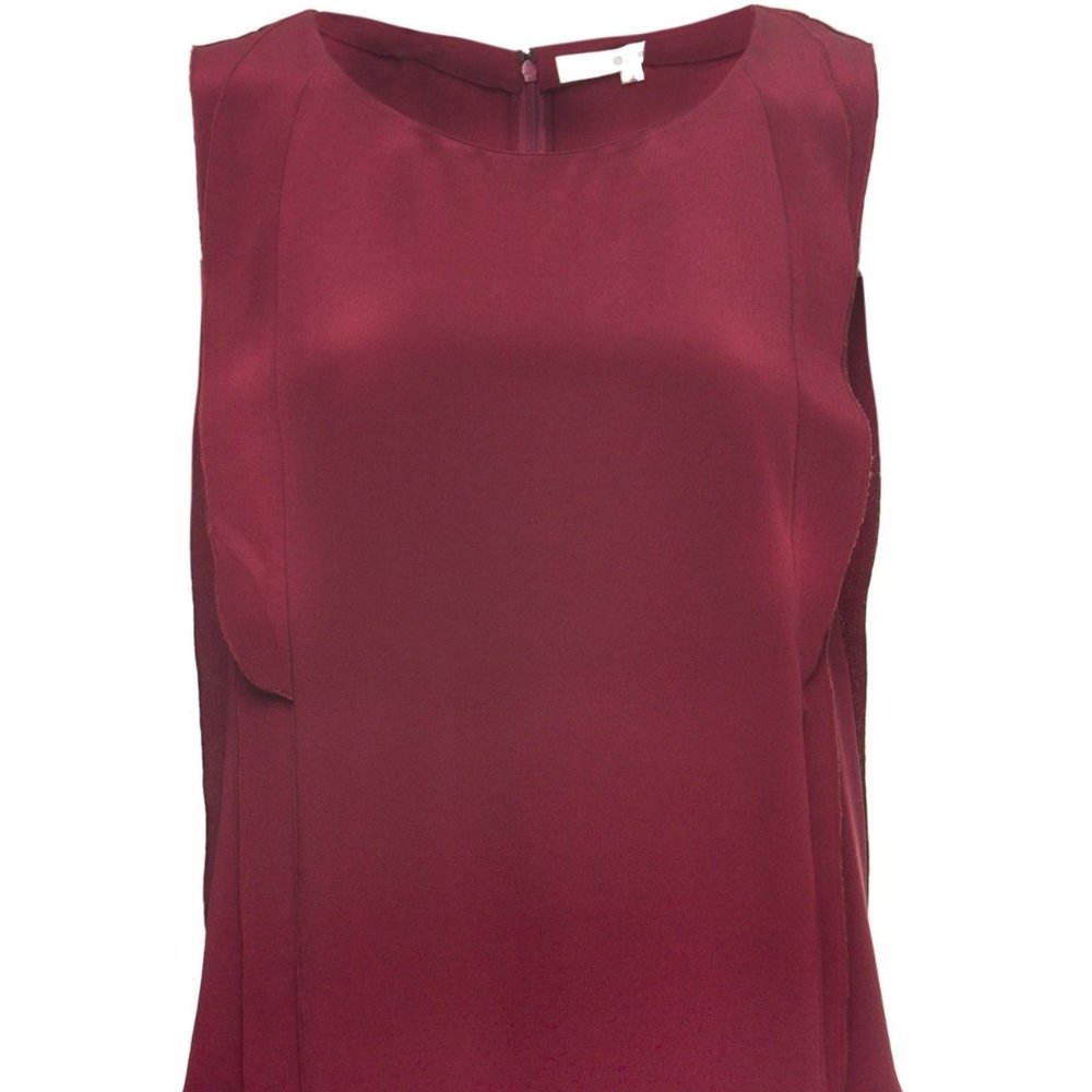 NWT O'2nd Merlot Berry Red 100% Silk Blouse Quiet Luxury Old Money Minimalist